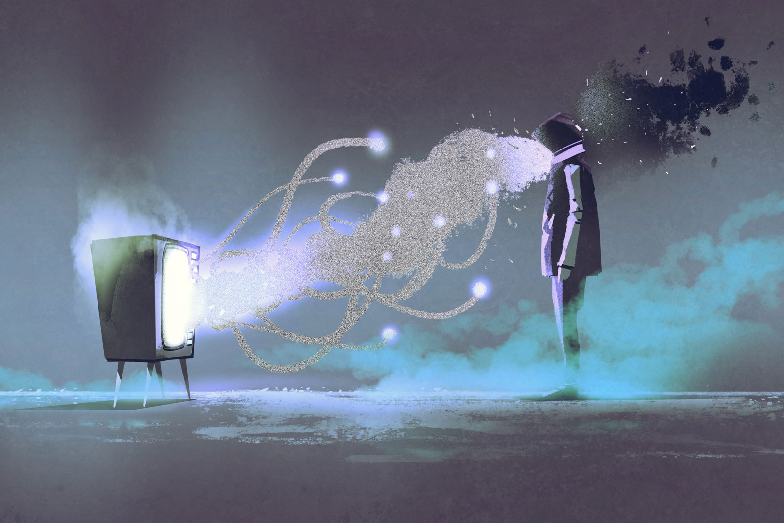 Figura umana davanti a una televisione insolita per l'articolo sul Social Zombing e sicurezza aziendale